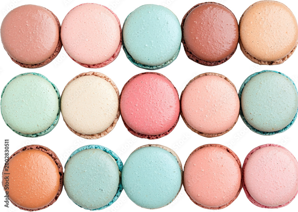 Fototapeta premium Macaron pastel dessert sweet cookie colorful macaron assortment transparency background