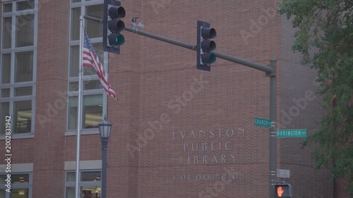 Evanston Public Library Sign on Brick Building Exterior