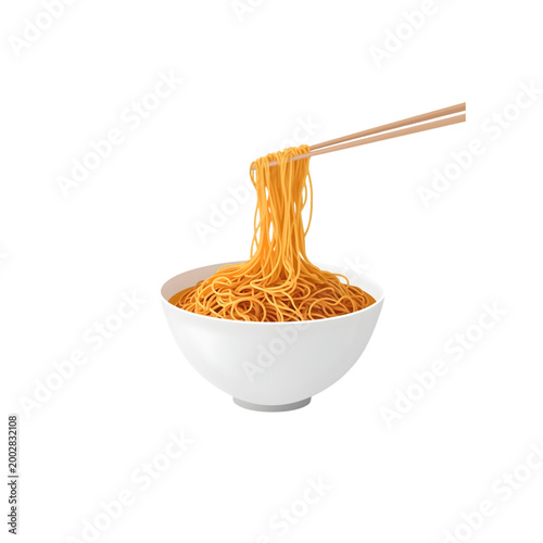 noodles in a bowl with chopsticks vector