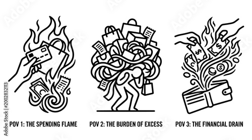 Financial Burden and Spending Flame Representing Debt and Excess.