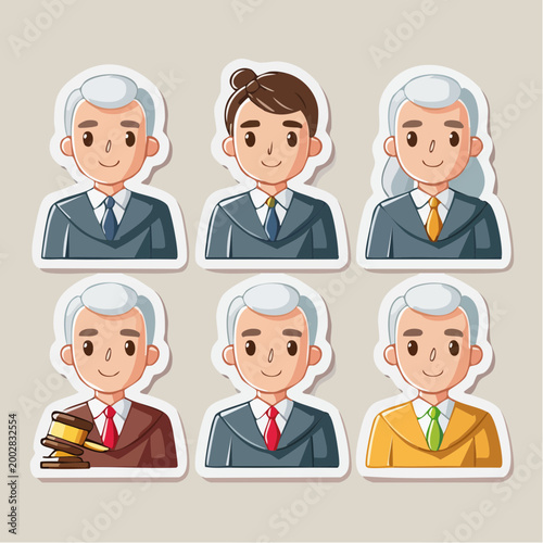 Cartoon Judges and Legal Professionals Sticker Set