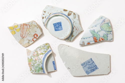 Some ancient Chinese doucai porcelain shards.
