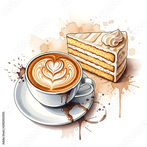 Cup of Coffee with Piece of Cake