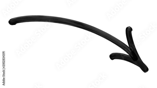 Wide arched black marker arrow with a smooth downward curve. Creative hand drawn directional sign featuring thick ink texture and urban street art design element.