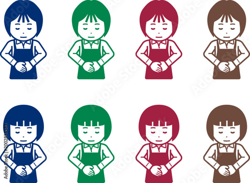 お辞儀をするエプロンの女性のアイコン
