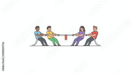 People tug of war competition isolated vector illustration