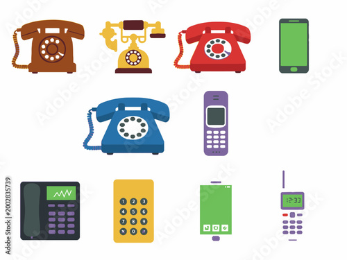Communication Device Evolution Icons Vintage and Modern Flat Vector
