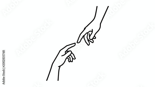 Reaching Hand Touching Finger Minimalist Line Art Illustration