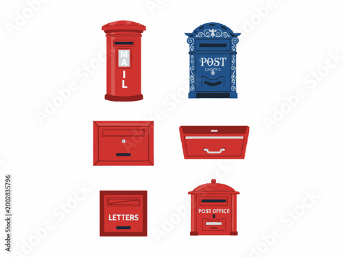 Mailbox and Post Box Icon Set Isolated on White Background