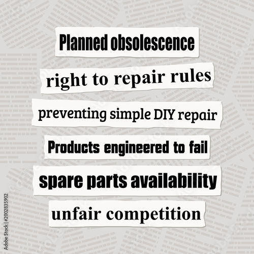 Planned obsolescence of house appliances. Right to repair and products engineered to fail. News headlines from print newspapers.