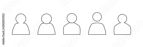 Line art simple person silhouette. Vector design element isolated icon set. Person profile user symbol set. Human silhouette collection.