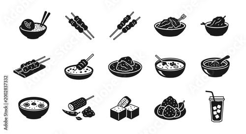 Black and white food icons set.