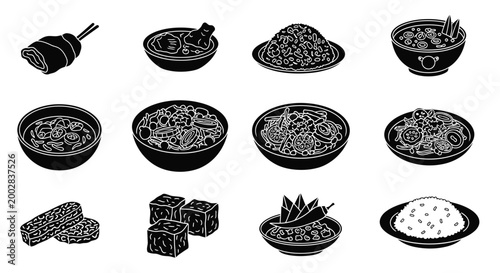 Variety of Asian noodle dishes.