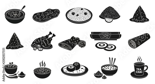 Various Asian food and drink icons.