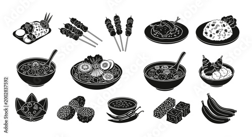 Variety of food items on plates.