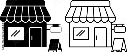 Shop Storefront Icon Set Retail Market Boutique Small Business Building Vector Illustration