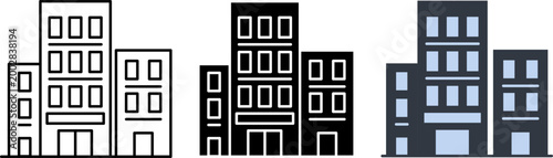 City Building Icon Set Urban Office Apartment School Tower Architecture Vector Illustration