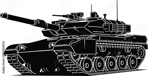 Black and white vector illustration of a modern main battle tank.