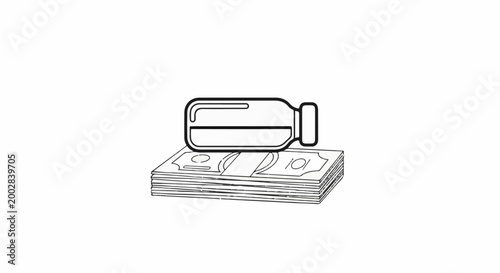 Outline of a vial resting on a stack of banknotes