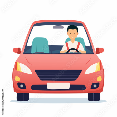 Man Driving a Red Car