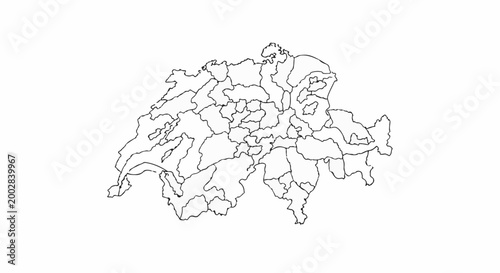 Outline map of Switzerland divided into administrative regions with rivers