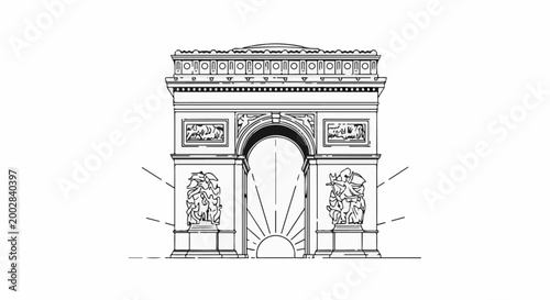 Ornate archway with detailed sculptures and sunburst motif