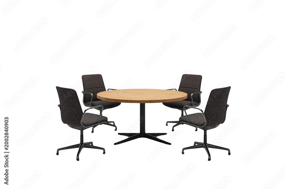 Fototapeta premium Round conference table with office chairs on transparent background