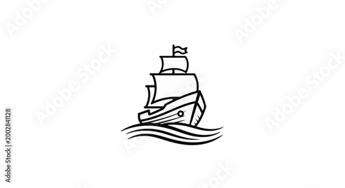 Minimalist illustration of a sailing ship on wavy water