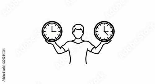 Person holding two clocks, one in each hand, against a white background