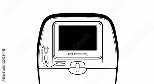 Minimalist illustration of an airplane seat's entertainment screen with controls