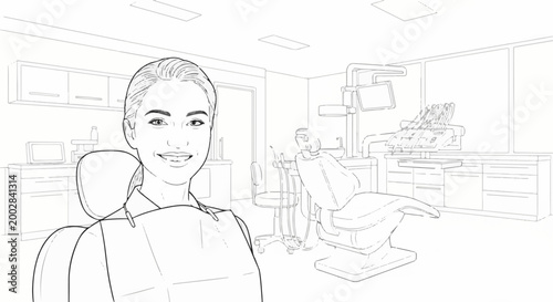 Person in dental chair, smiling, in a clean, modern office setting