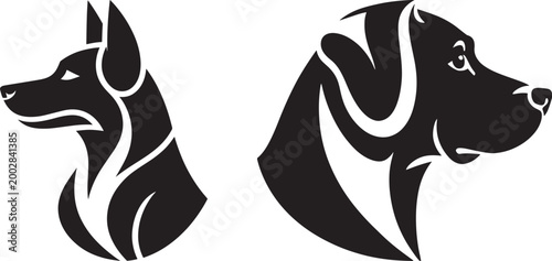 Stylized black silhouettes of dog heads with german shepherd animal art black and white animal head silhouette labrador companion friendly