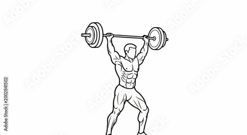 Muscular person lifting barbell overhead with defined muscles