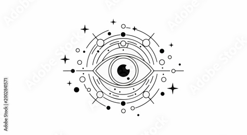 Mystical eye within celestial orbs and stars