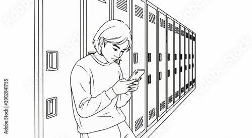 Person looking at phone near row of lockers