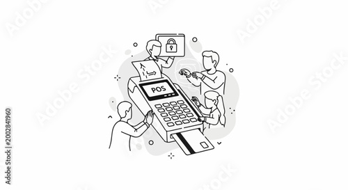 People interact with a secured point of sale system for transactions