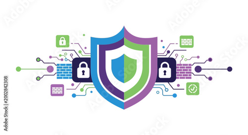 Shield with lock security symbol icon.