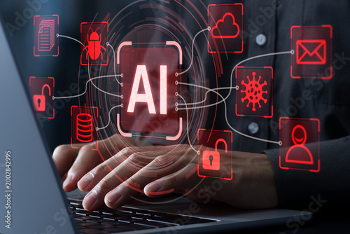 Schilderij op canvas Hacker using AI to automate cyberattacks and exploit vulnerabilities in systems