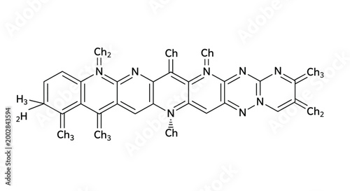 Detailed molecular structure diagram of an organic chemical compound showing bonds and various atom symbols.