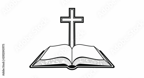 Open book with a cross symbol emerging from its pages