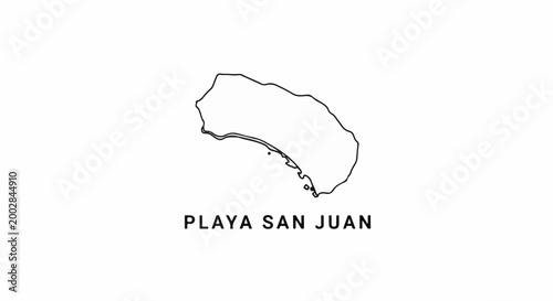Minimalist outline of a coastal area labeled "Playa San Juan" on white