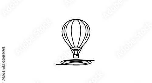 Minimalist outline of a hot air balloon ascending from a circular ripple