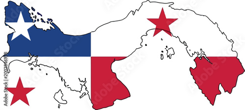 Принти на полотні Panama map outline filled with national flag colors and stars, central america