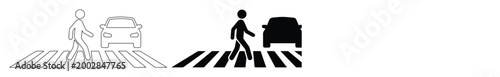 Photos Pedestrian crossing icon set, black and white road safety symbols, person walkin