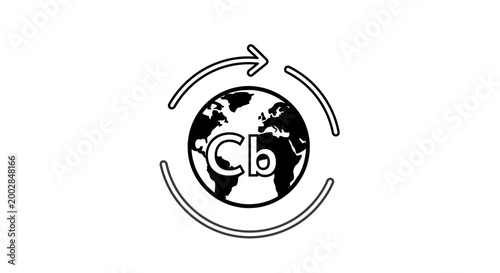 Global carbon cycle icon with earth globe and circular arrows, sustainability and ecology concept.