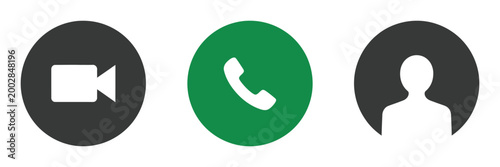 Collection of buttons for the phone call user, video communication buttons including avatar, video call, handset, notification