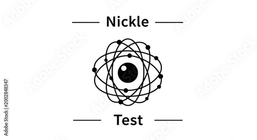 Atom model illustration with nucleus and electrons, science and chemistry concept, black and white vector.