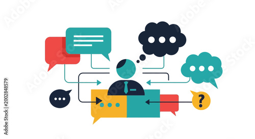 Foto Person talking in speech bubbles communication.