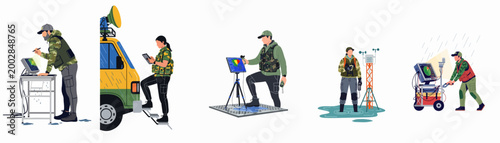 Canvas Print Professional meteorologists and storm chasers using advanced equipment and technology to monitor weather patterns and extreme conditions in various outdoor field settings