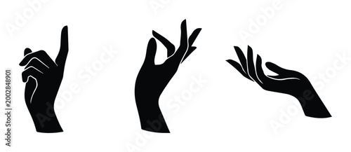 Foto Elegant female hand silhouettes, set of 3 graceful hand gestures, black vector i
